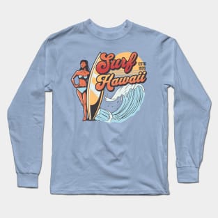 Surf Hawaii // Vintage Surfer Babe // Retro Surfing Long Sleeve T-Shirt